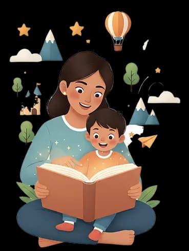 Parent and child reading a personalized storybook together
